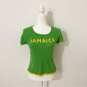 vintage jamaica lettuce hem layered ruched baby tee
